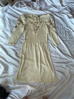 Vintage bridal Ivory Knit Dress with lace Detail